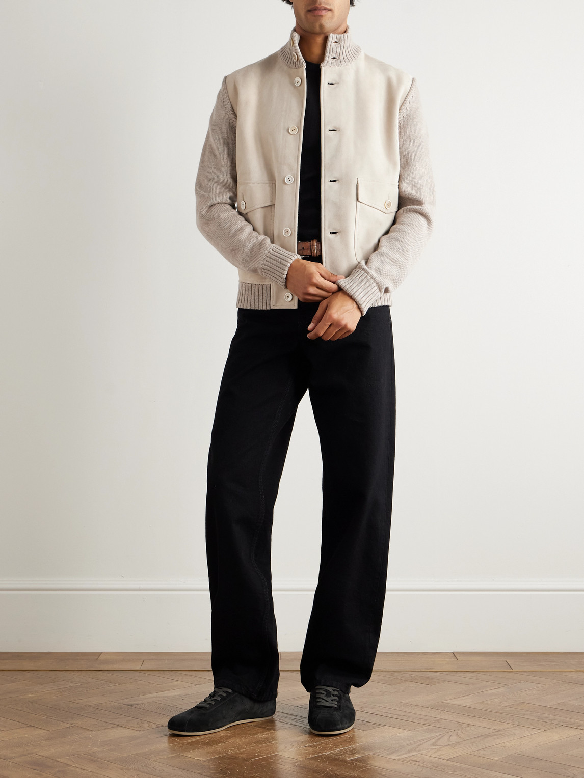 Incotex Zanone Virgin Wool-trimmed Suede Jacket In Gray
