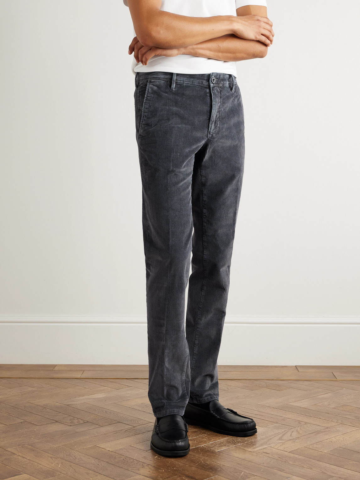 Incotex Slim-fit Cotton-blend Corduroy Trousers In Gray