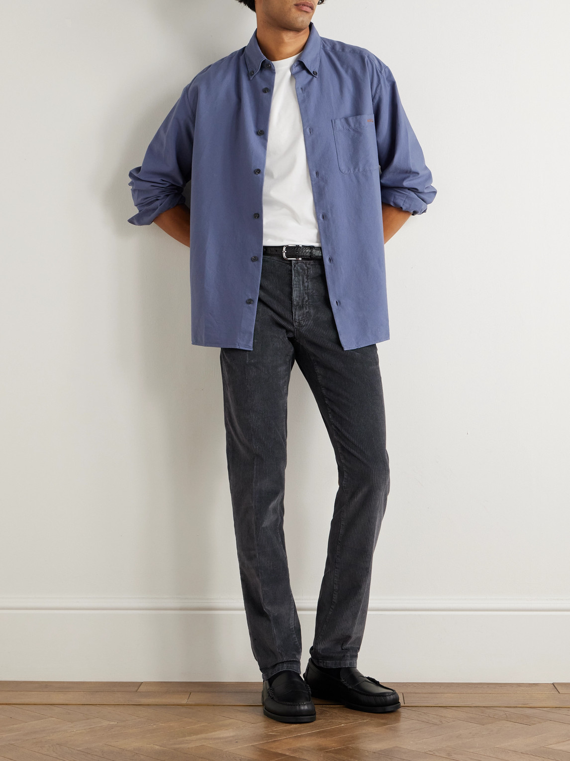 Incotex Slim-fit Cotton-blend Corduroy Trousers In Gray