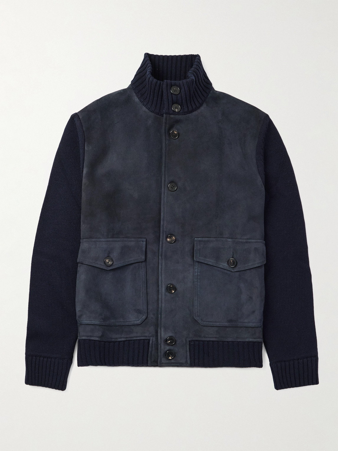 Incotex Virgin Wool-trimmed Suede Jacket In Blue