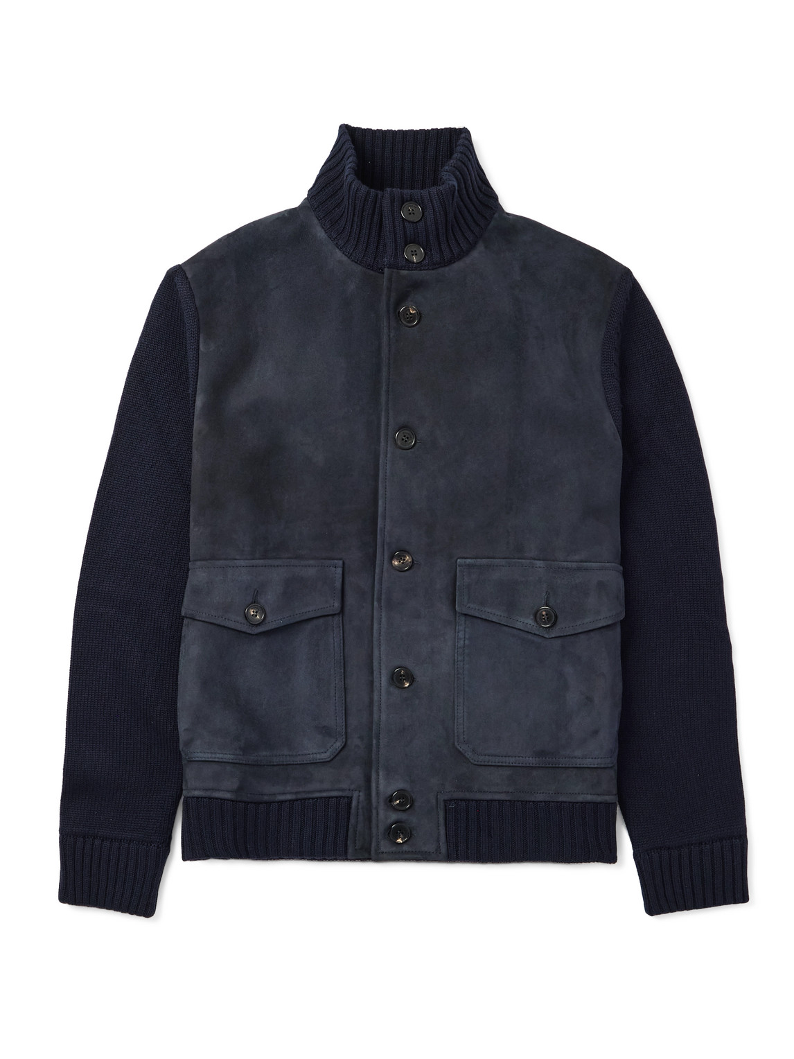 Incotex Virgin Wool-trimmed Suede Jacket In Blue