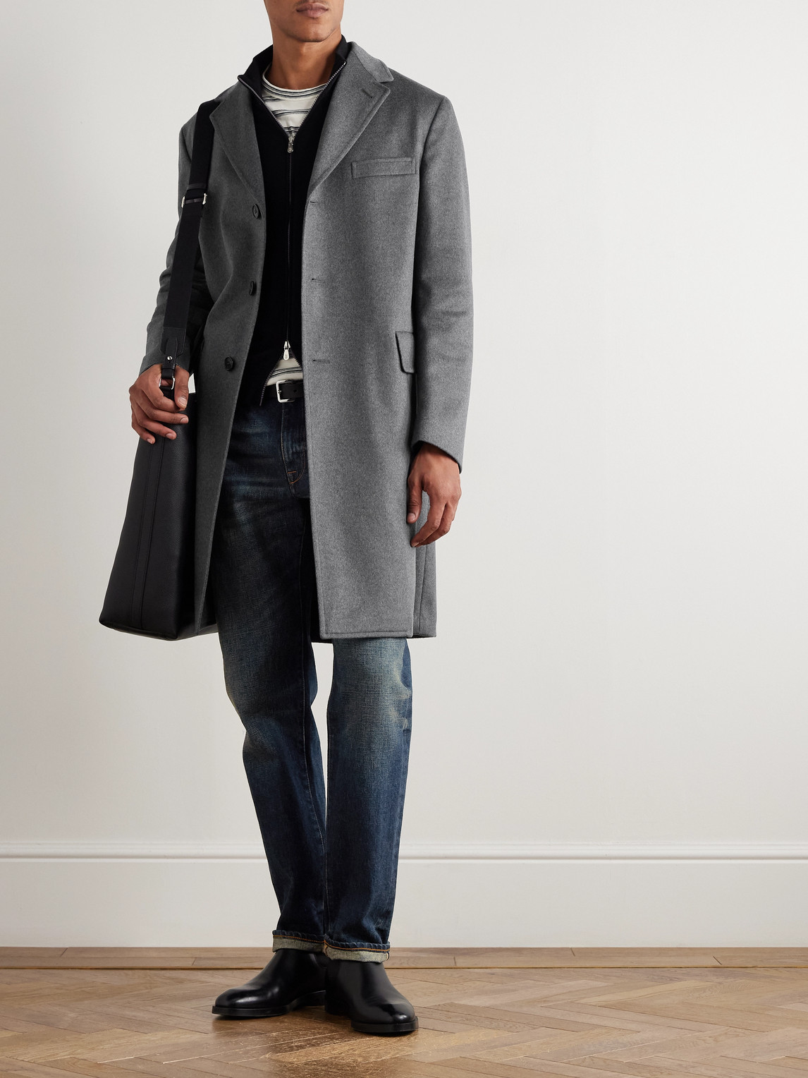 Incotex Montedoro Brushed Wool-blend Coat In Gray