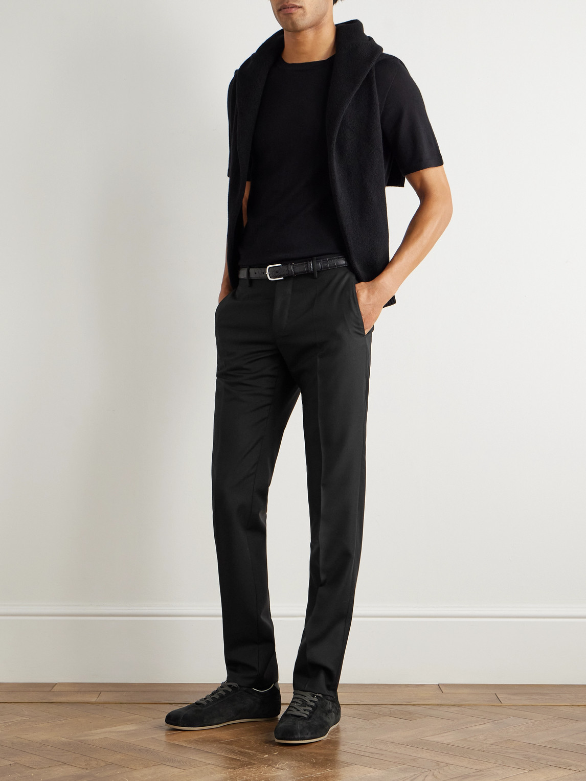 Incotex Slim-fit Wool And Mohair-blend Trousers In Black