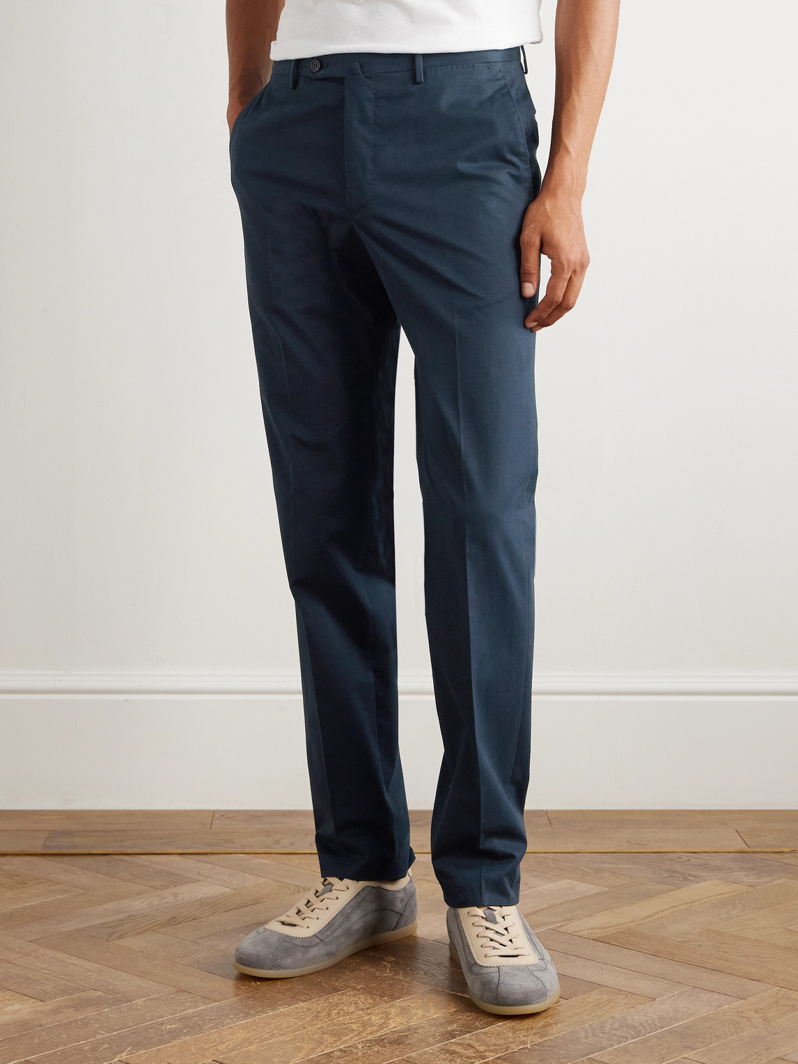 Incotex Slim-fit Cotton And Cashmere-blend Trousers In Blue