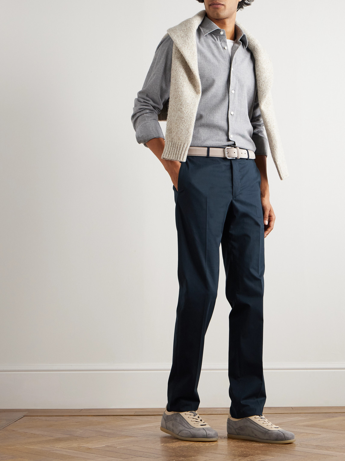 Incotex Slim-fit Cotton And Cashmere-blend Trousers In Blue
