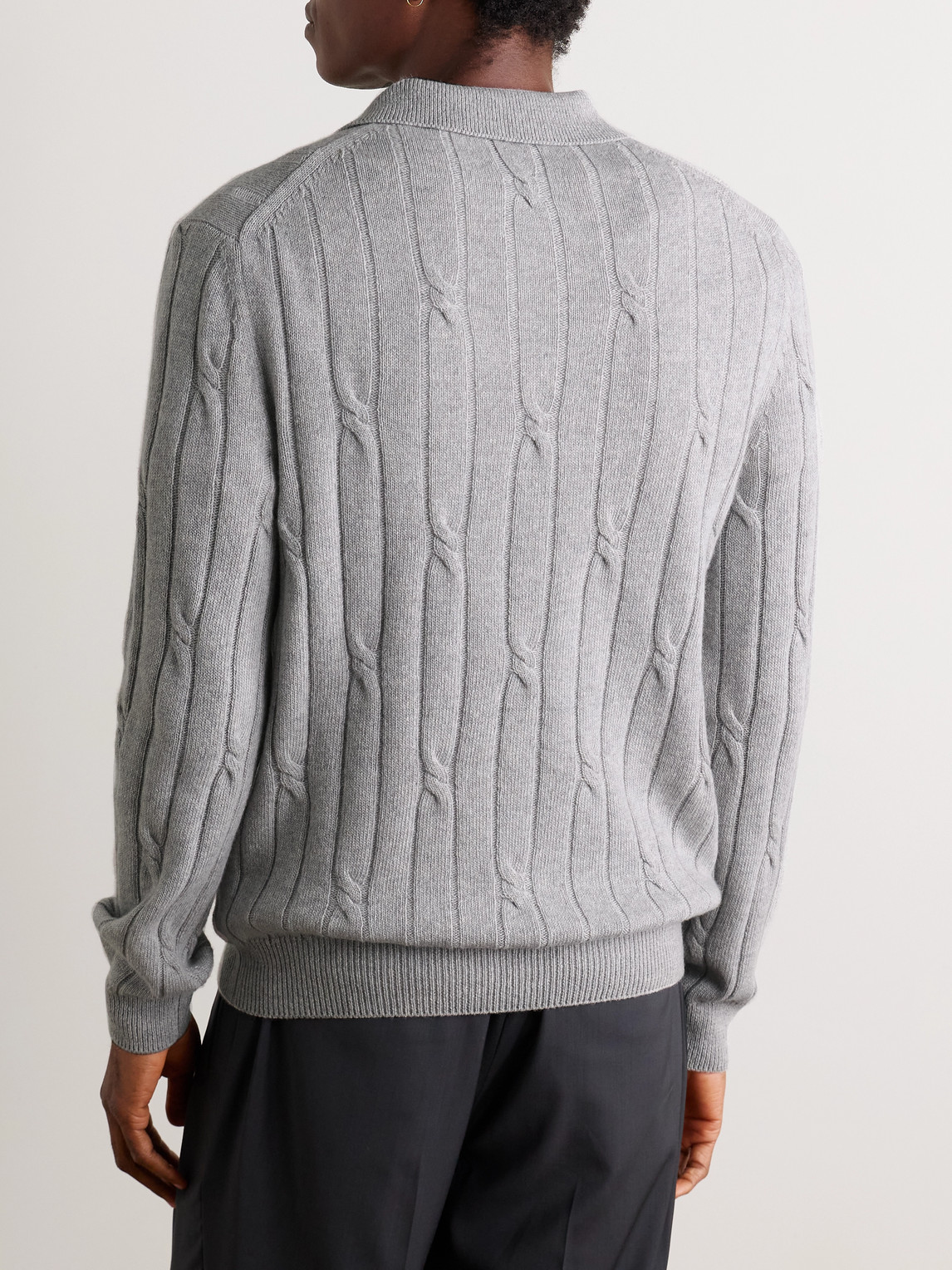 Incotex Zanone Cable-knit Virgin Wool And Cashmere-blend Polo Shirt In Gray
