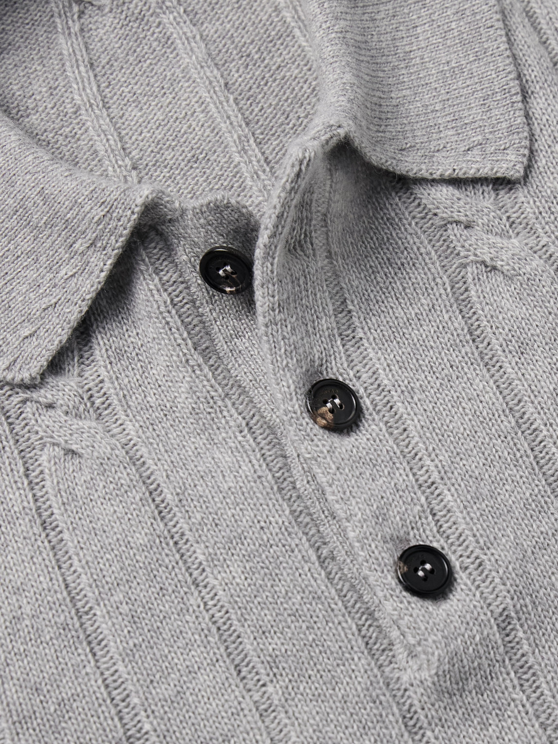 Incotex Zanone Cable-knit Virgin Wool And Cashmere-blend Polo Shirt In Gray