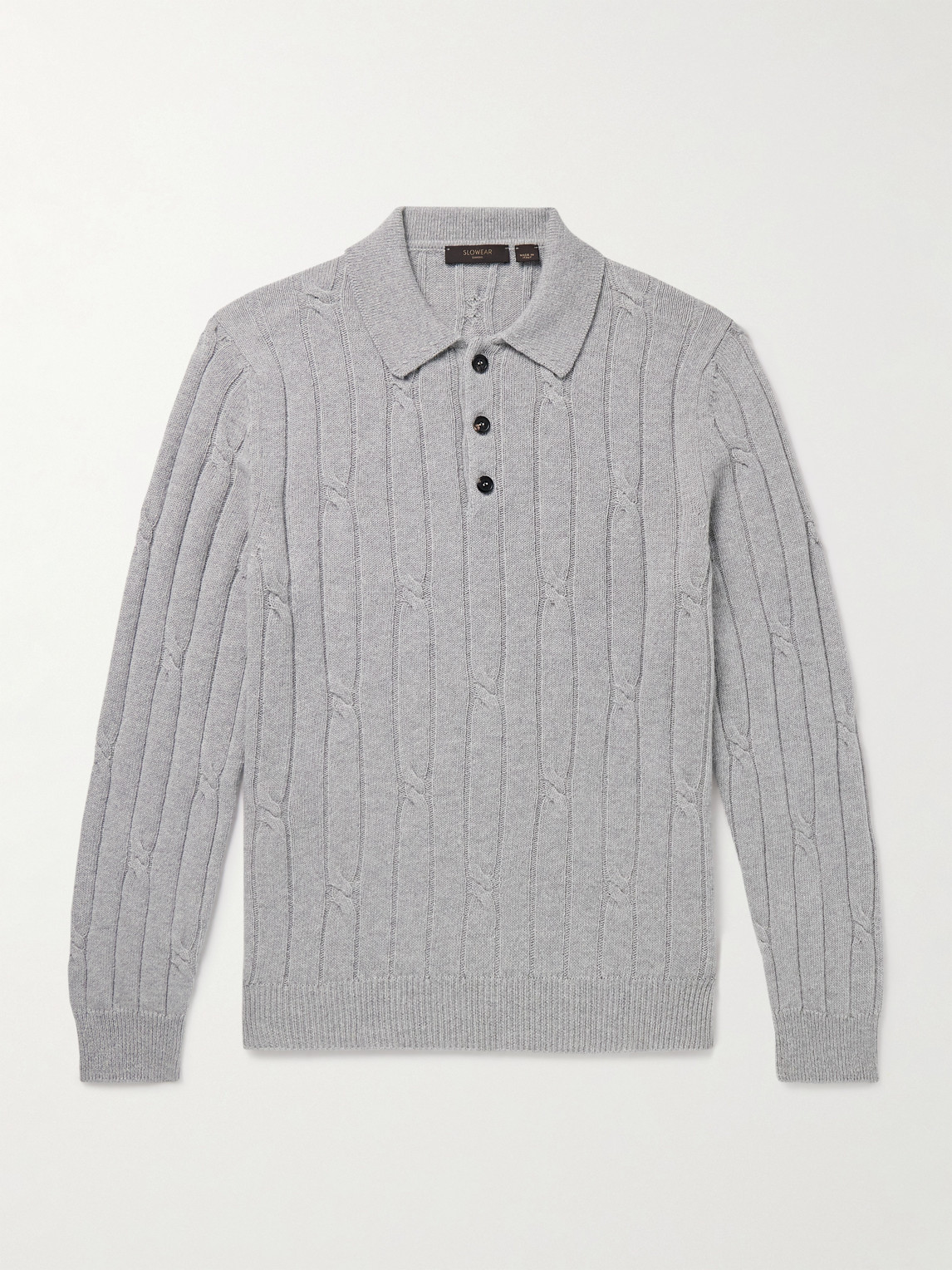 Incotex Zanone Cable-knit Virgin Wool And Cashmere-blend Polo Shirt In Gray