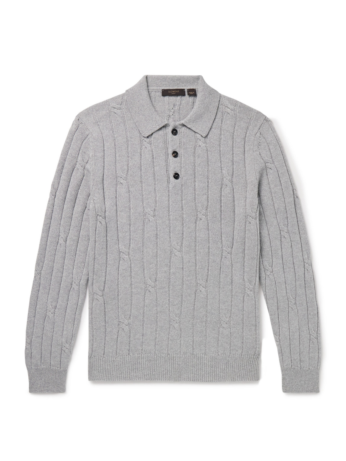 Incotex Zanone Cable-knit Virgin Wool And Cashmere-blend Polo Shirt In Gray
