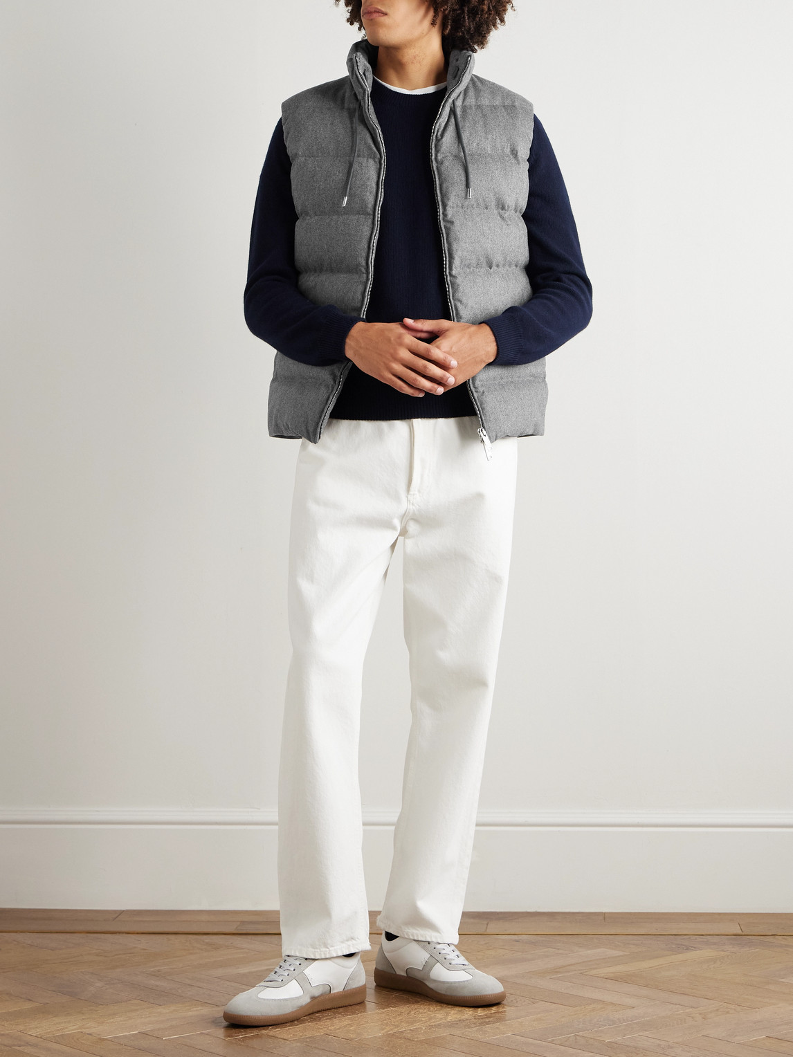 Incotex Montedoro Slim-fit Quilted Wool And Cashmere-blend Down Gilet In Gray