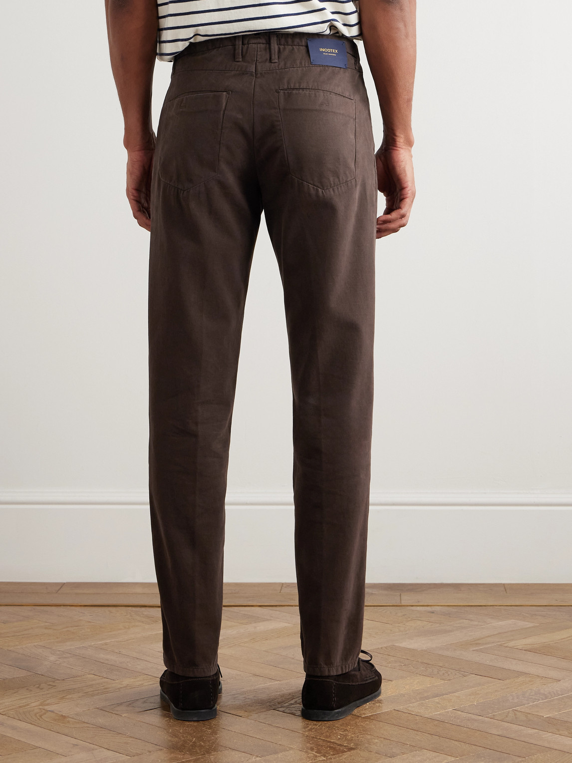 Incotex Blue Division Straight-leg Pleated Cotton And Cashmere-blend Twill Trousers In Brown