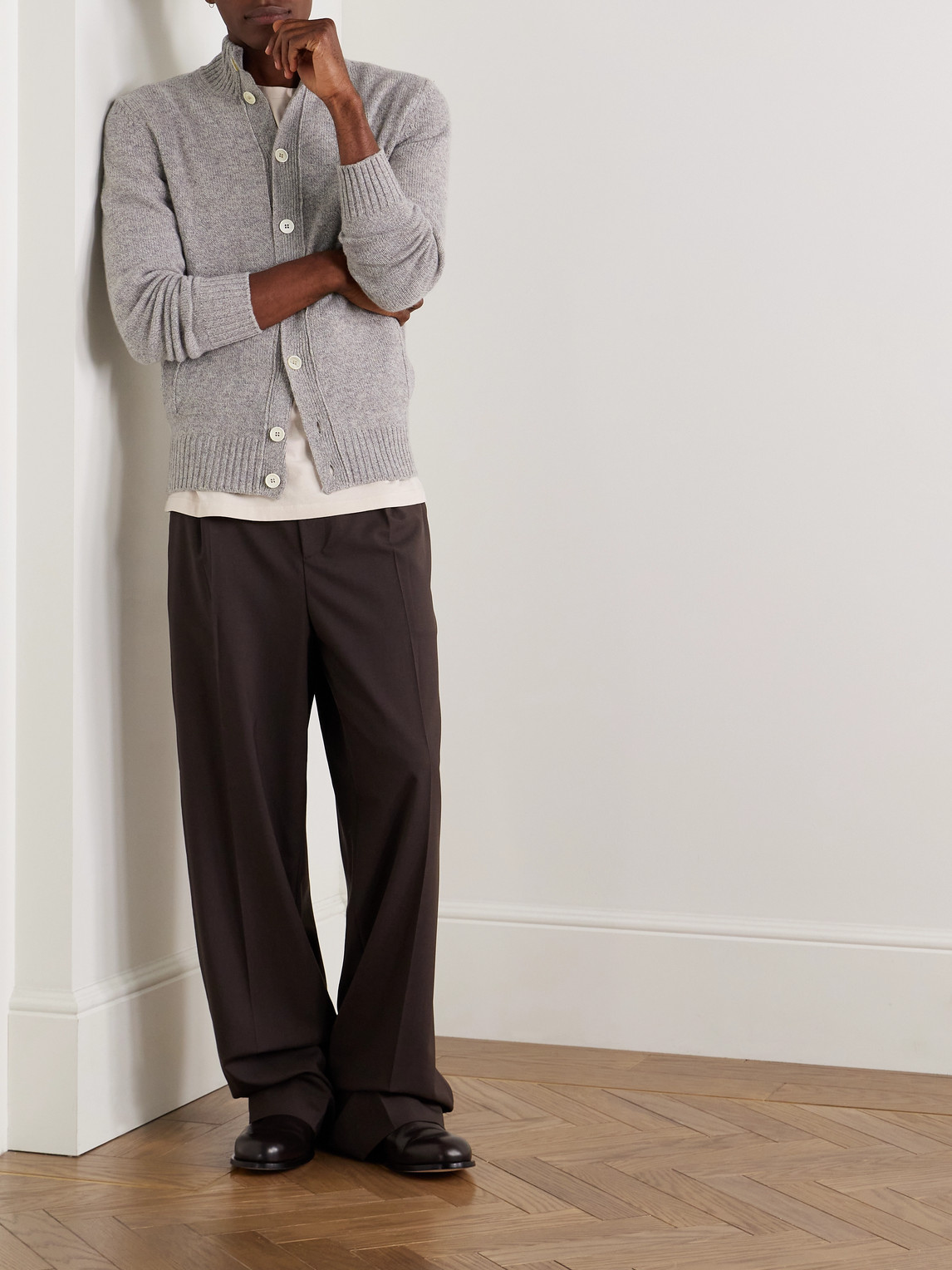 Incotex Zanone Slim-fit Virgin Wool Cardigan In Gray