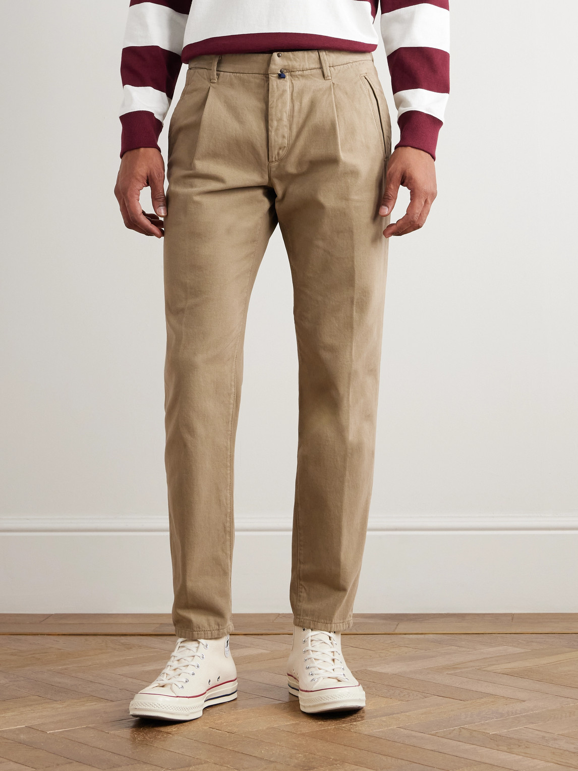 Incotex Blue Division Straight-leg Pleated Cotton And Cashmere-blend Twill Trousers In Brown