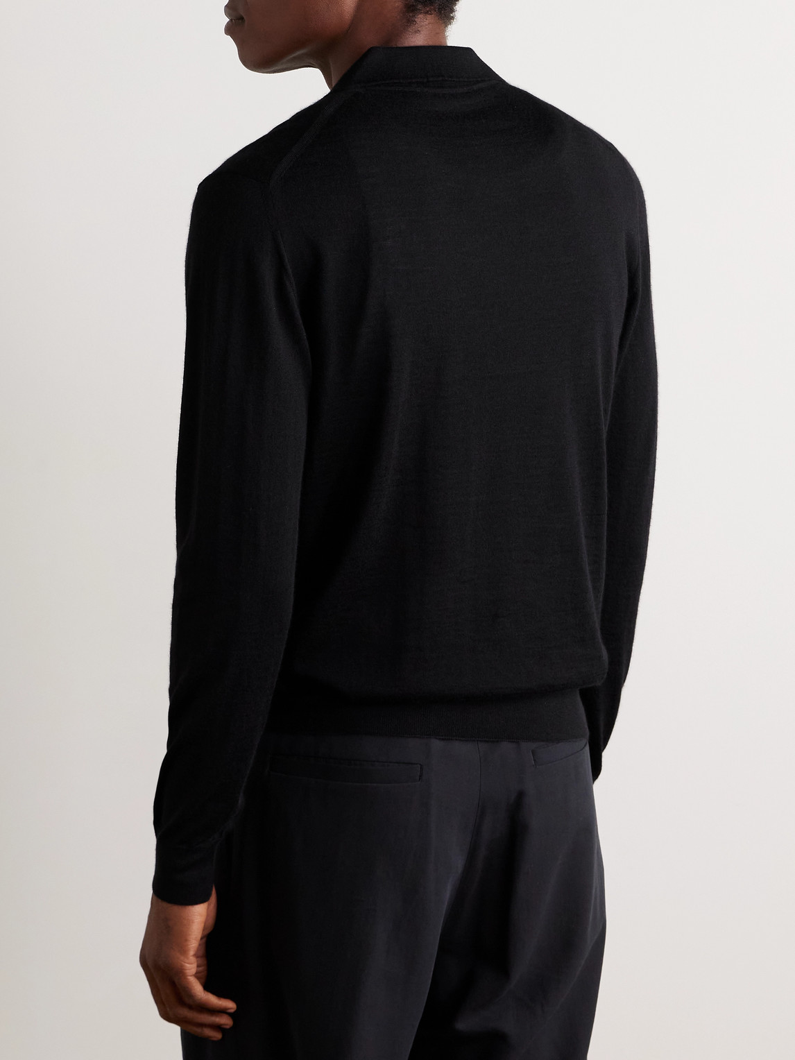 Incotex Zanone Slim-fit Cashmere And Silk-blend Polo Shirt In Black