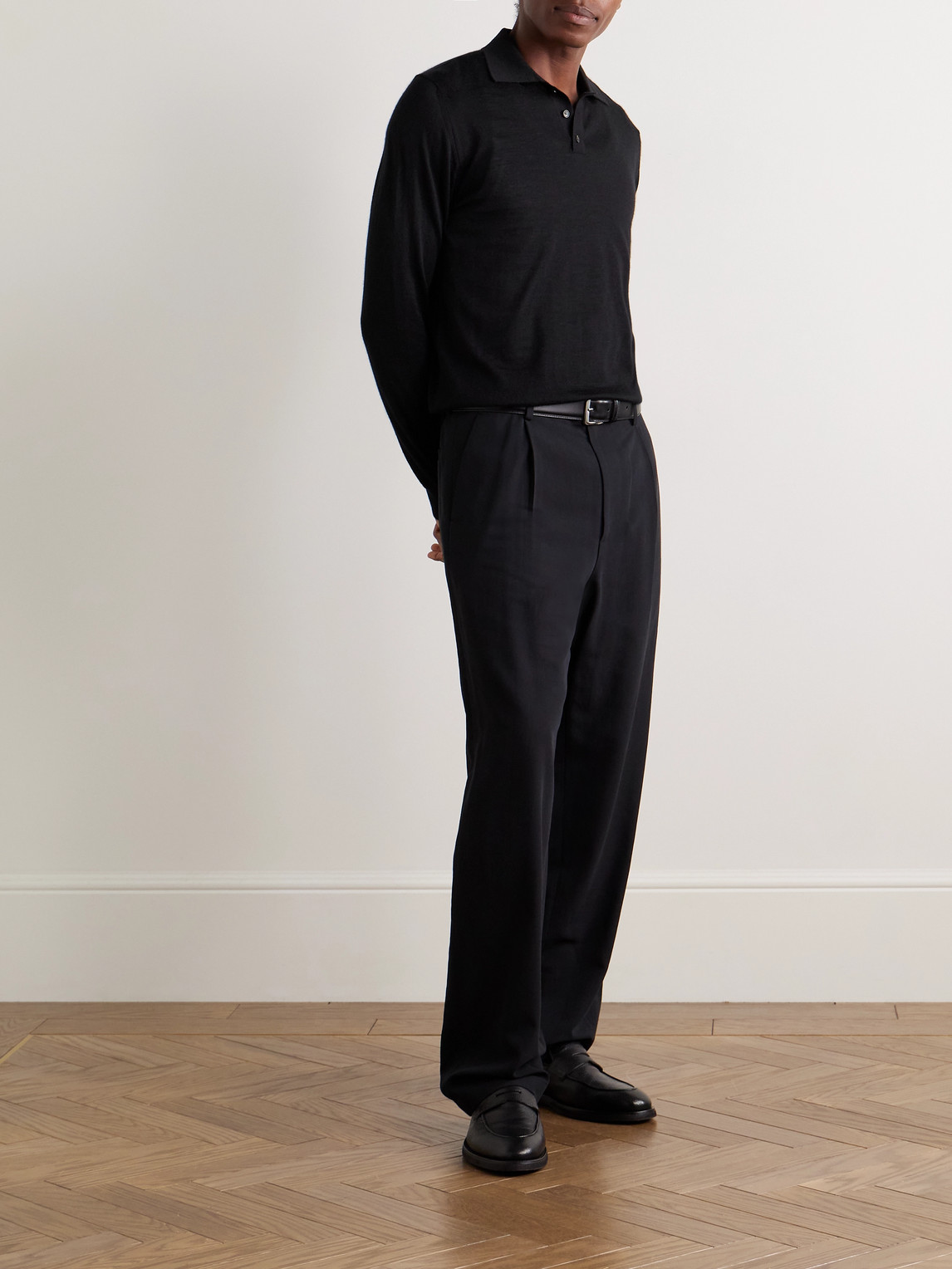 Incotex Zanone Slim-fit Cashmere And Silk-blend Polo Shirt In Black