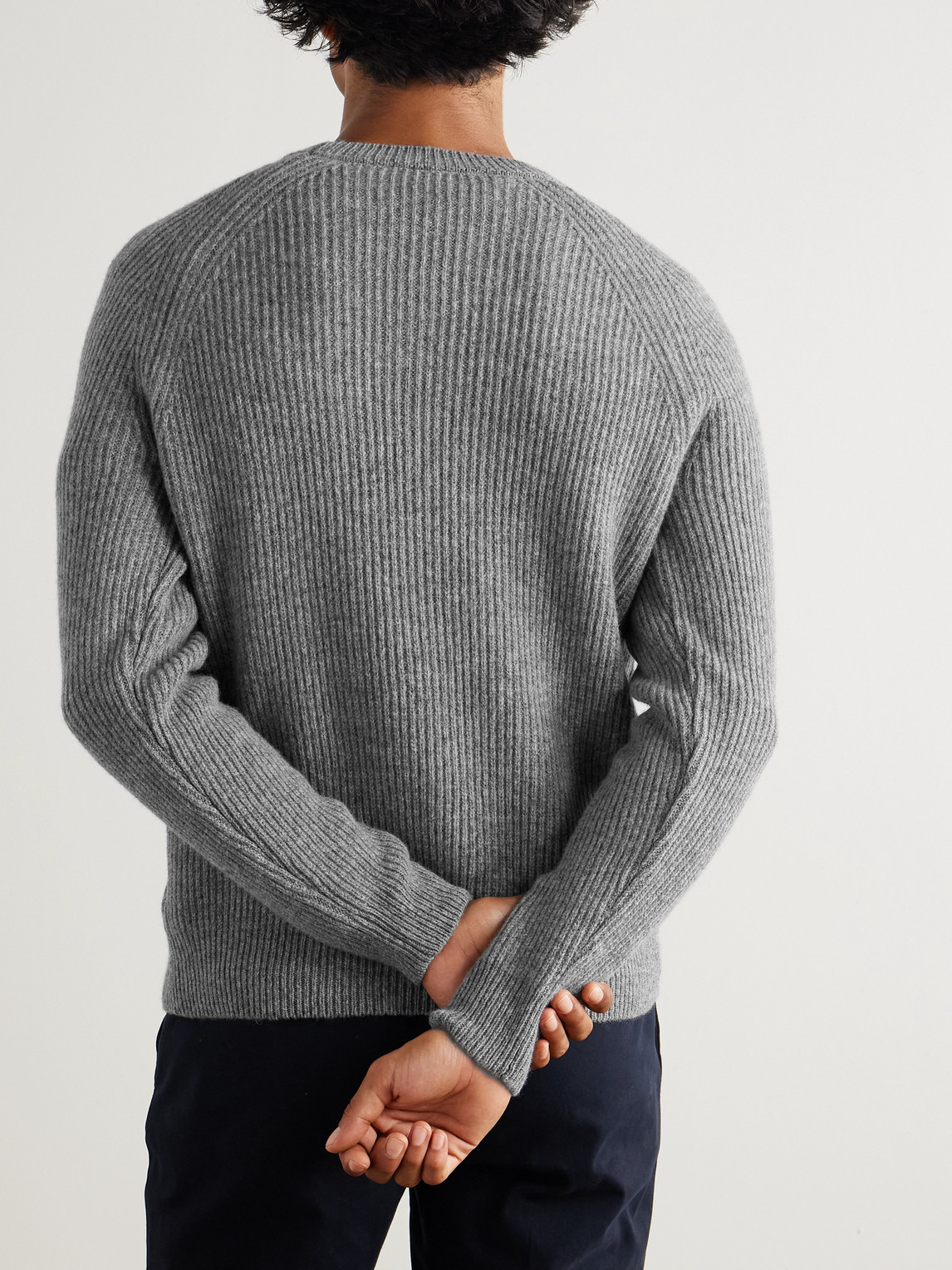Incotex Zanone Ribbed Virgin Wool Sweater In Gray