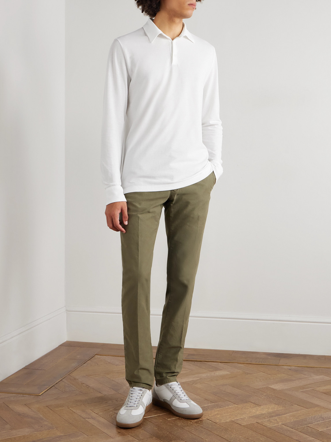 Incotex Zanone Slim-fit Icecotton Piqué Polo Shirt In White