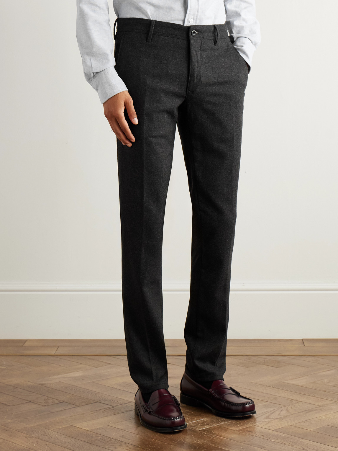 Incotex Slim-fit Straight-leg Virgin Wool-blend Trousers In Black