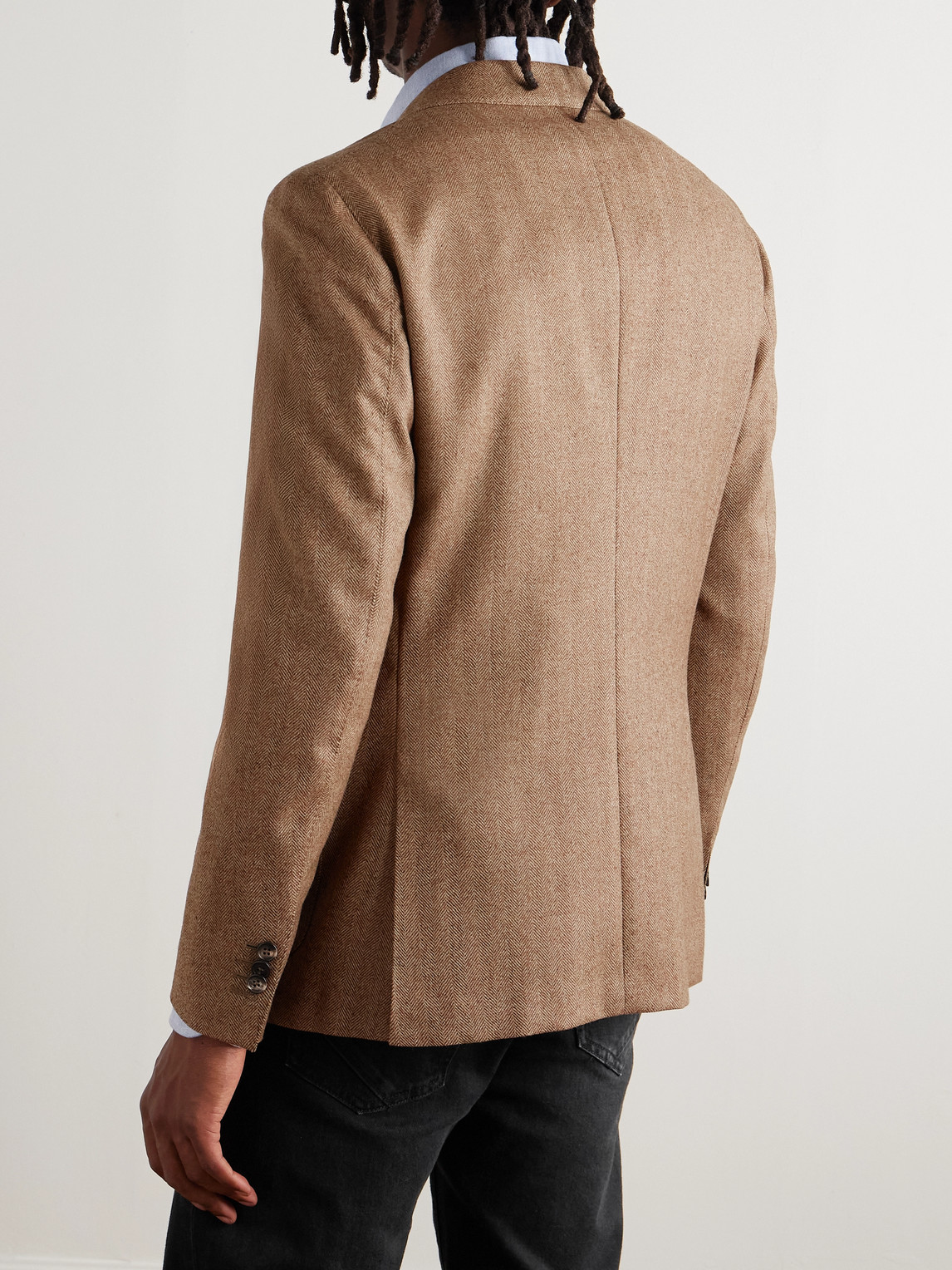 Incotex Herringbone Wool Blazer In Brown