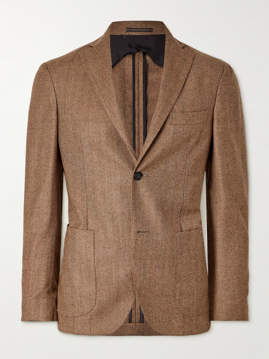 Incotex Herringbone Wool Blazer In Brown