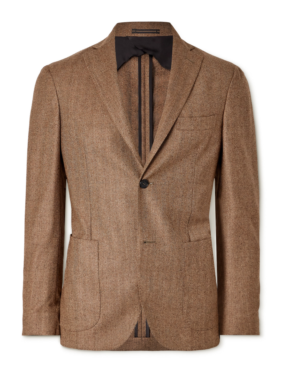 Incotex Herringbone Wool Blazer In Brown