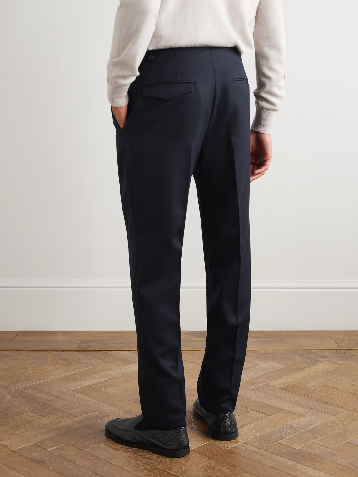 Incotex Tapered Pleated Virgin Wool-twill Trousers In Blue