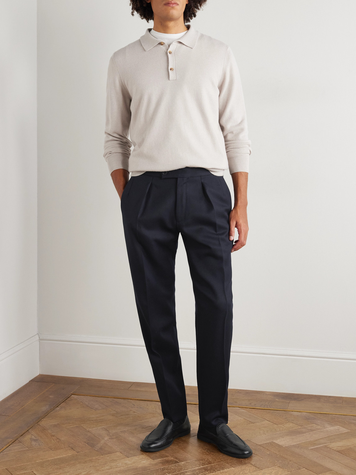 Incotex Tapered Pleated Virgin Wool-twill Trousers In Blue