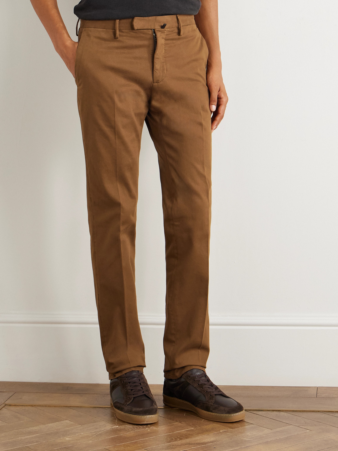 Incotex Slim-fit Cotton-blend Twill Trousers In Brown