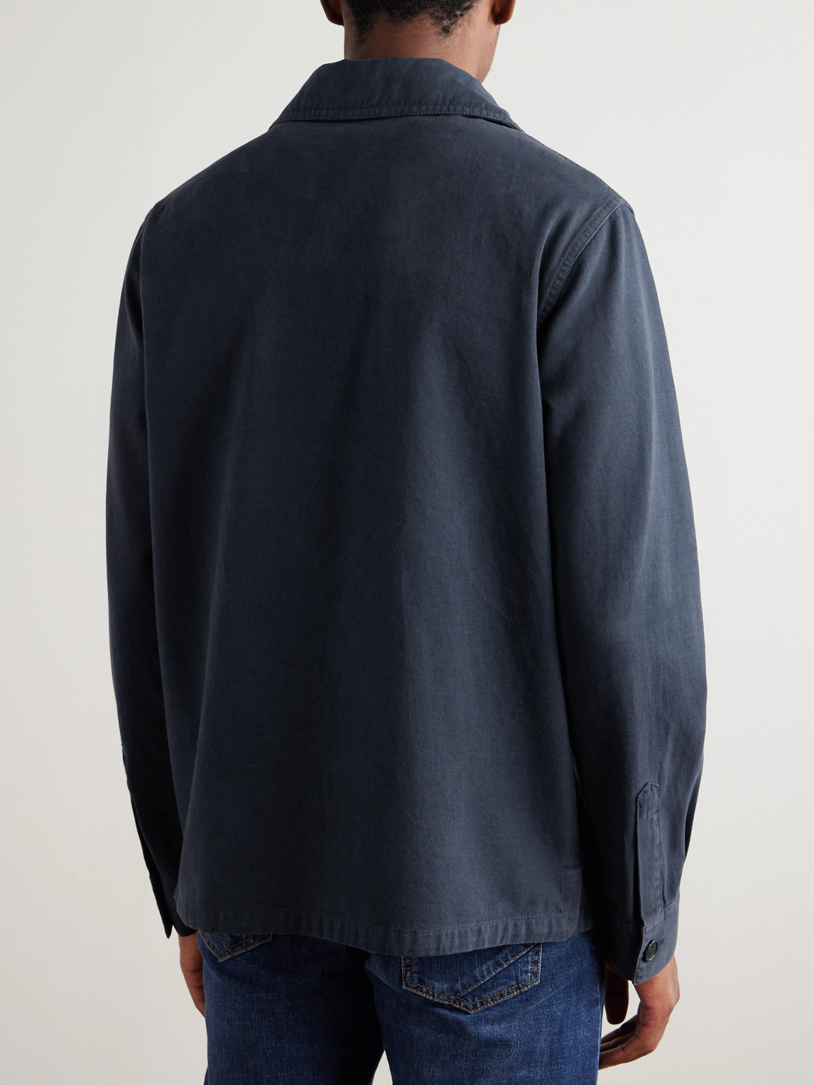Incotex Cotton And Cashmere-blend Overshirt In Blue