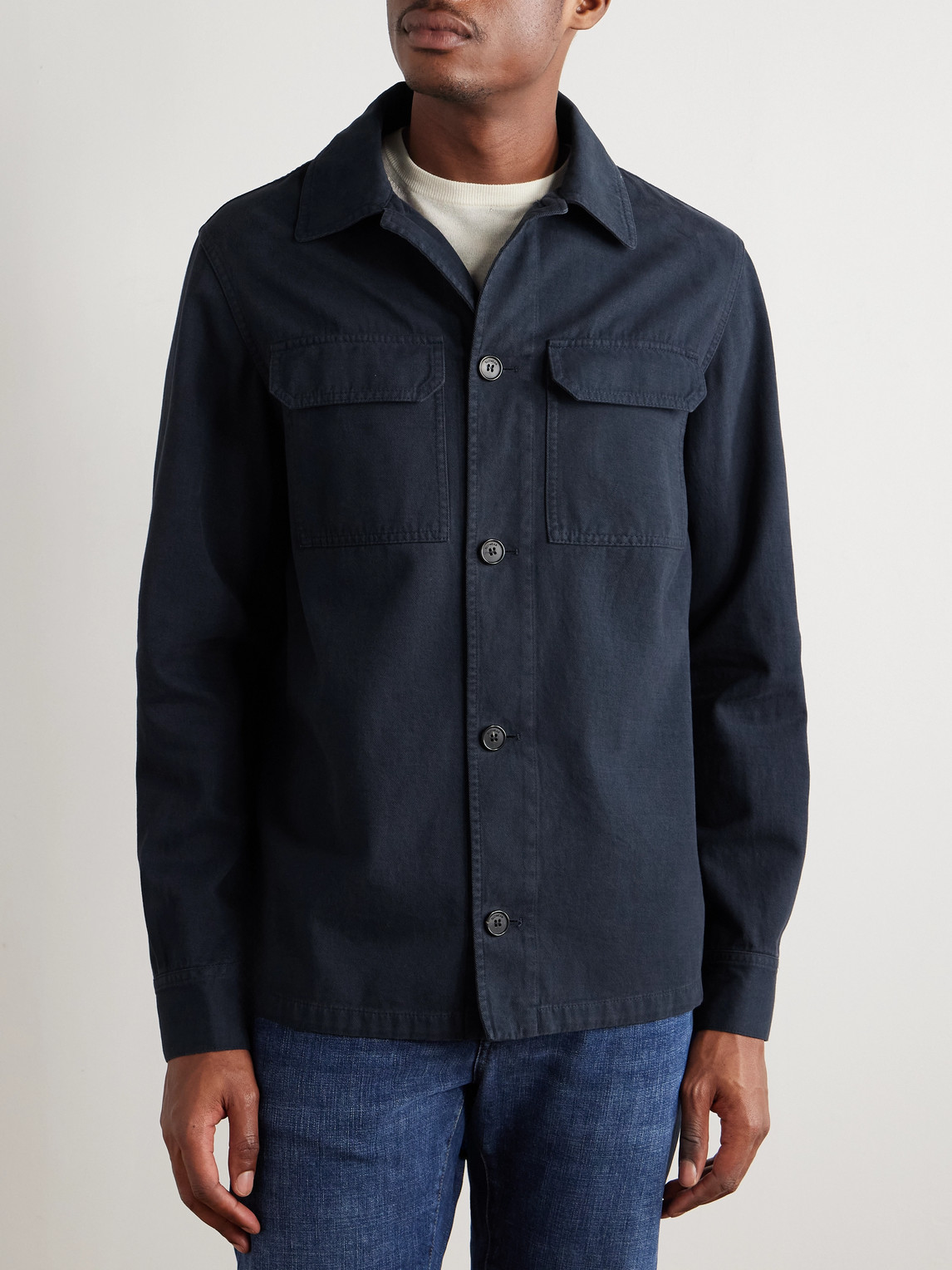 Incotex Cotton And Cashmere-blend Overshirt In Blue