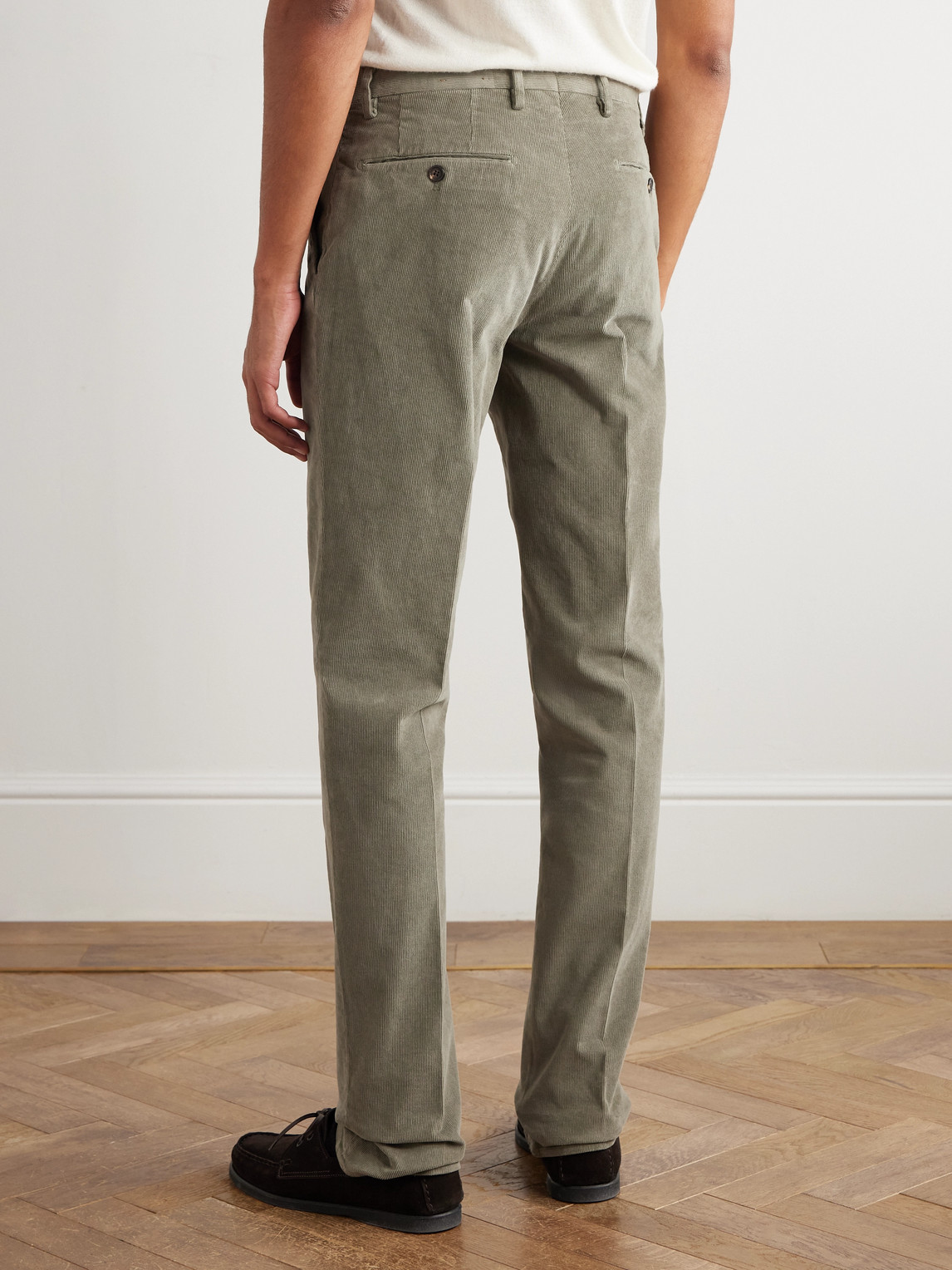 Incotex Straight-leg Cotton-blend Corduroy Trousers In Green