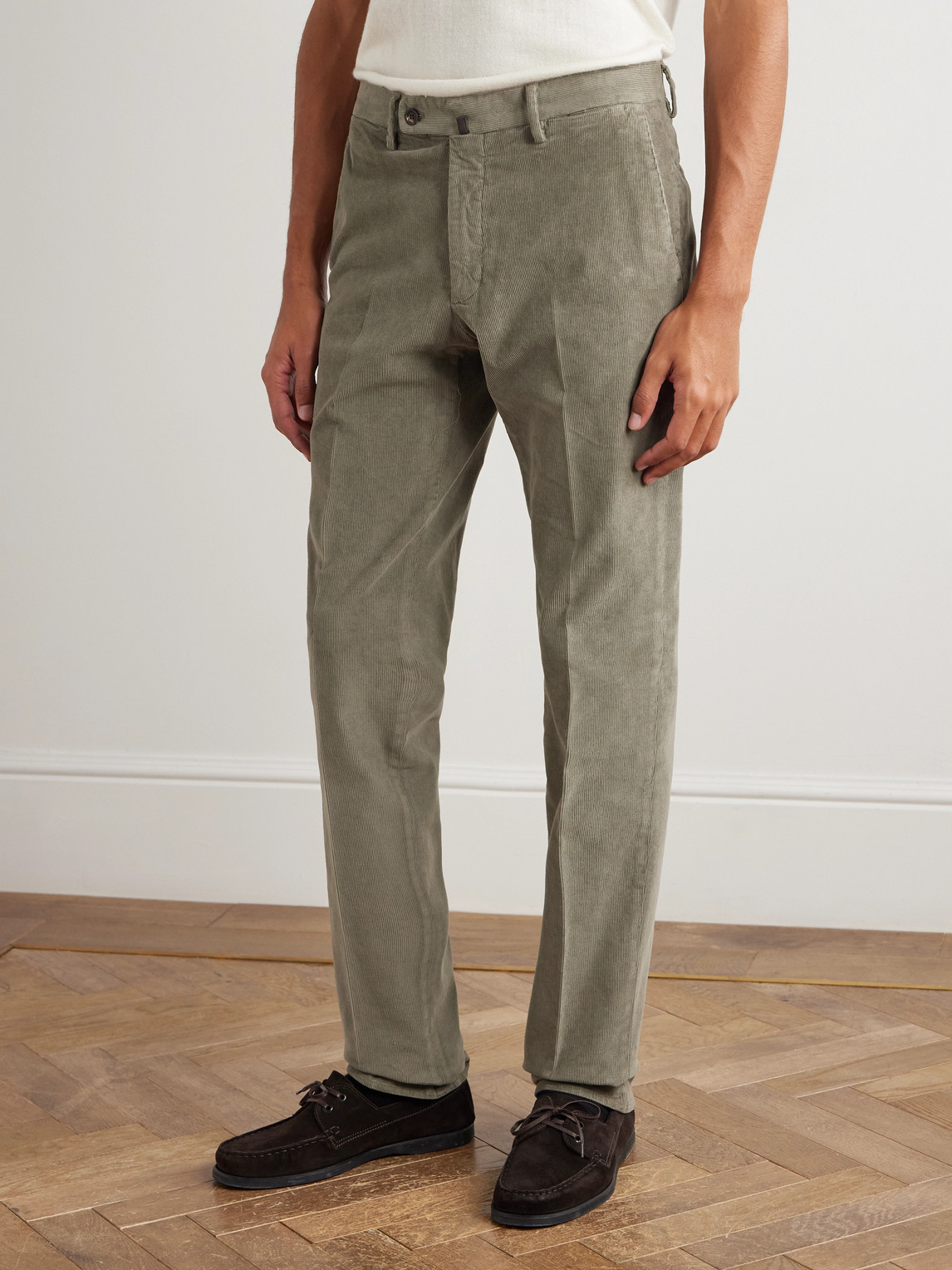 Incotex Straight-leg Cotton-blend Corduroy Trousers In Green