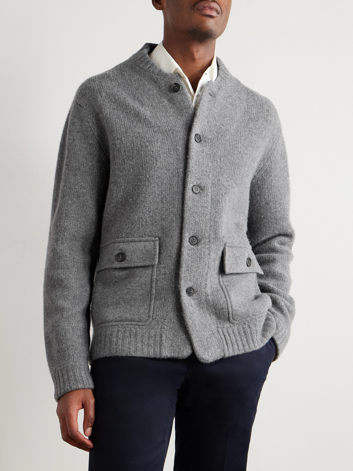 Incotex Zanone Wool And Cashmere-blend Cardigan In Gray