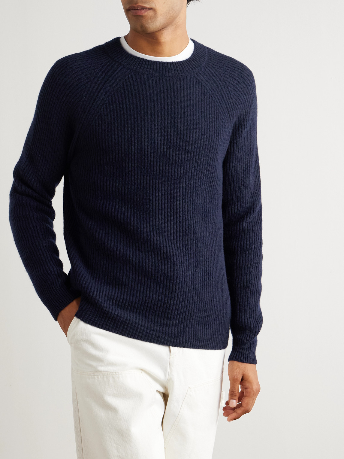 Incotex Zanone Ribbed Virgin Wool Sweater In Blue