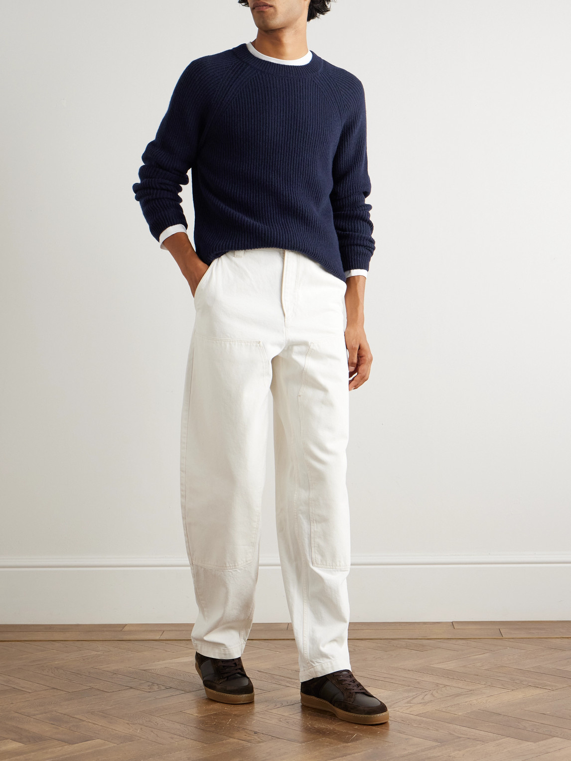 Incotex Zanone Ribbed Virgin Wool Sweater In Blue