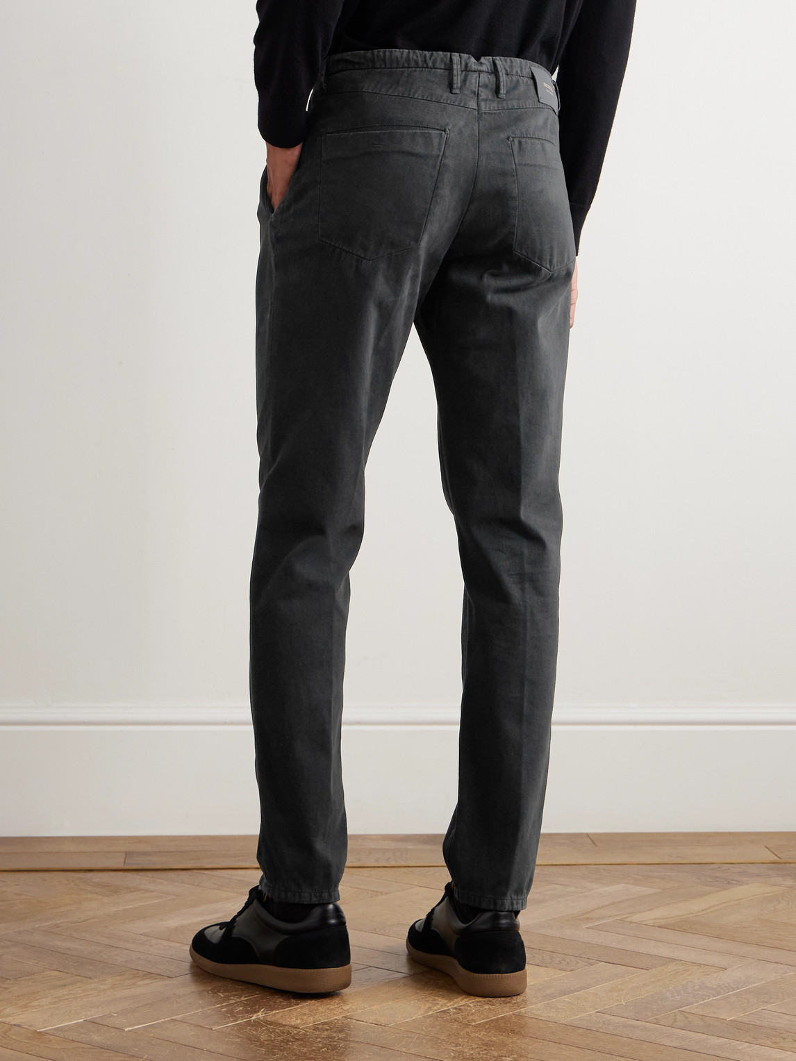 Incotex Blue Division Straight-leg Pleated Cotton And Cashmere-blend Twill Trousers In Black