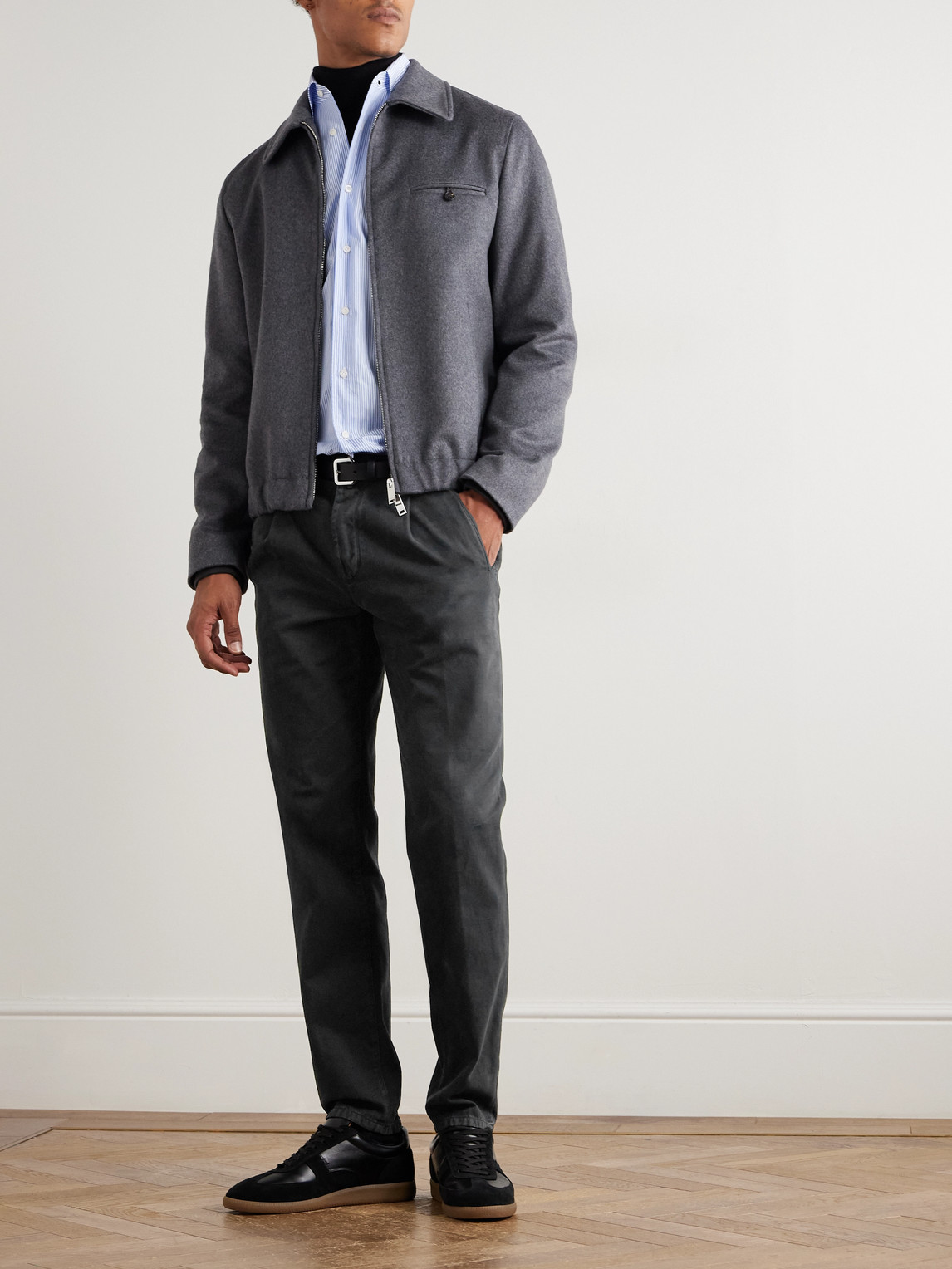Incotex Blue Division Straight-leg Pleated Cotton And Cashmere-blend Twill Trousers In Black