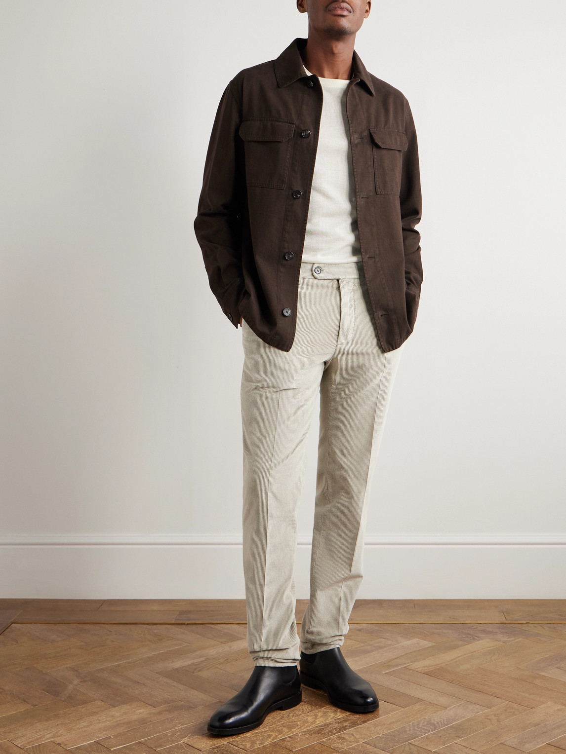 Incotex Straight-leg Cotton-blend Corduroy Trousers In Neutral