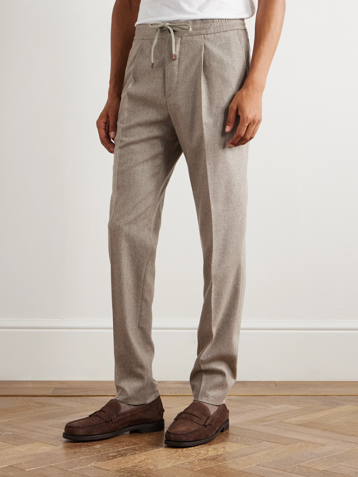 Incotex Tapered Pleated Wool And Cashmere-blend Trousers In Neutral