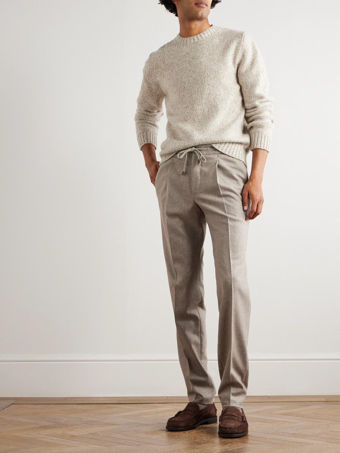 Incotex Tapered Pleated Wool And Cashmere-blend Trousers In Neutral