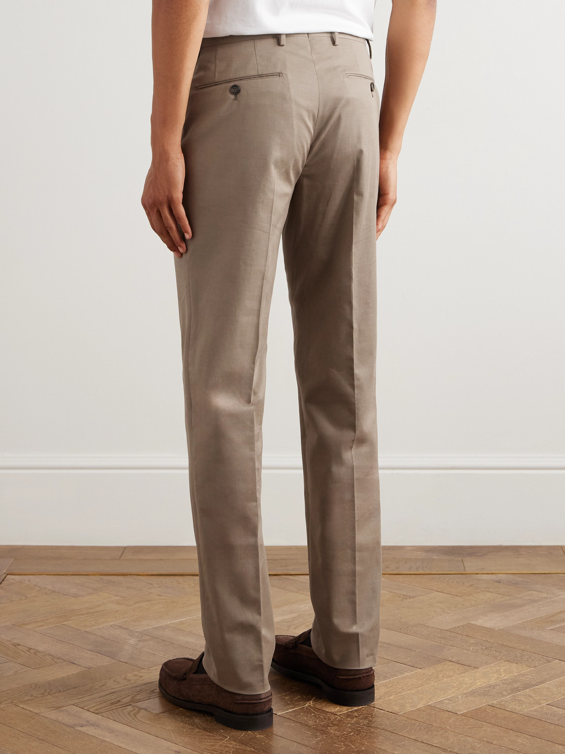 Incotex Slim-fit Cotton And Cashmere-blend Trousers In Neutral
