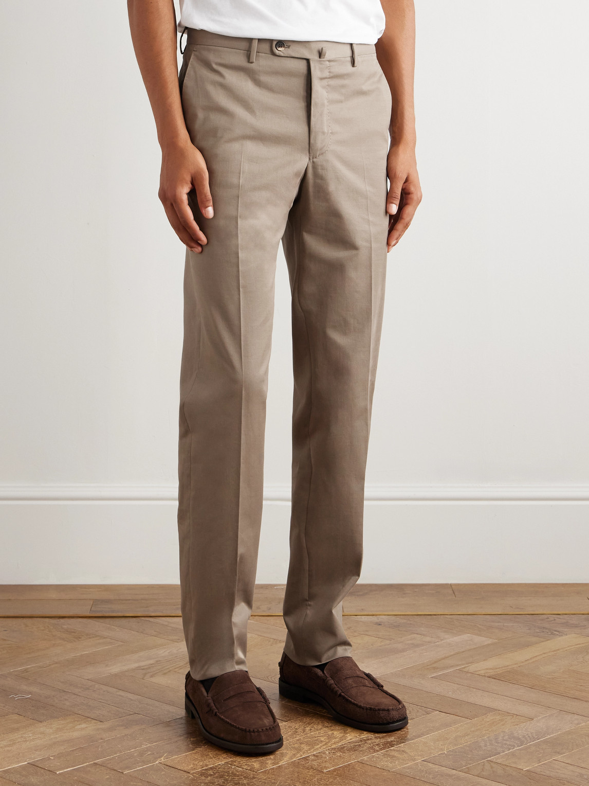 Incotex Slim-fit Cotton And Cashmere-blend Trousers In Neutral