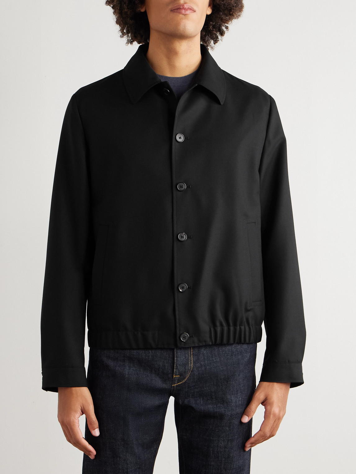 Incotex Wool And Mohair-blend Twill Bomber Jacket In Black