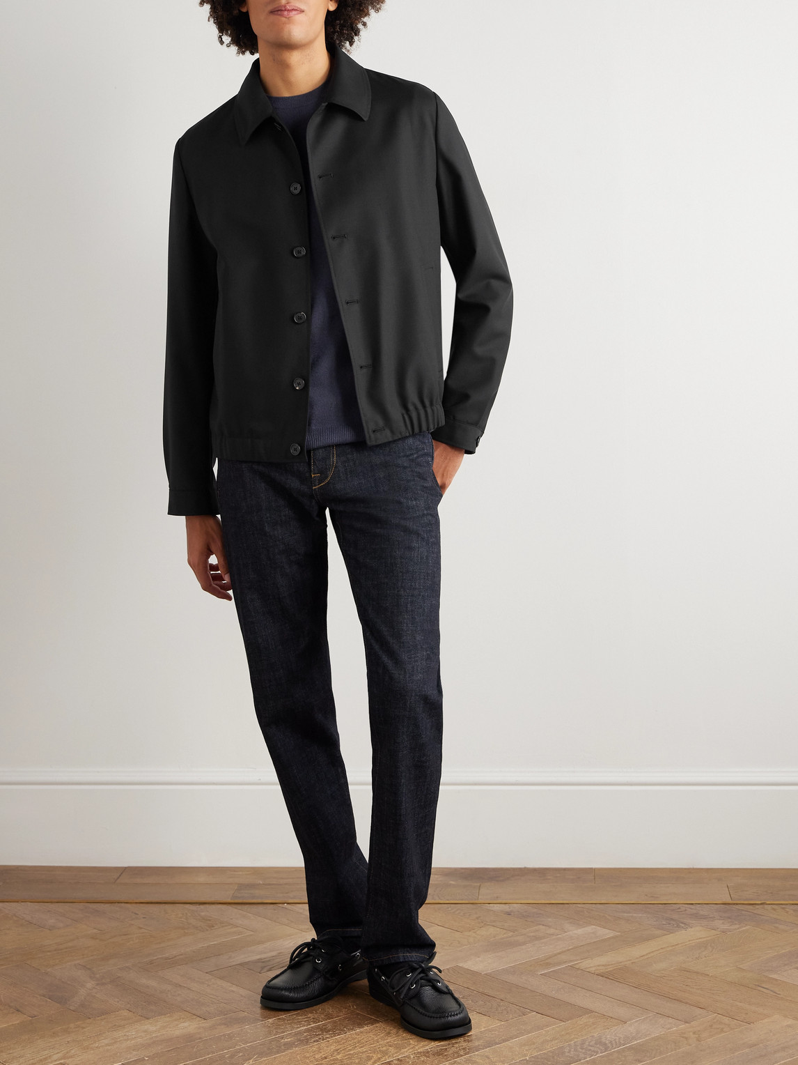 Incotex Wool And Mohair-blend Twill Bomber Jacket In Black