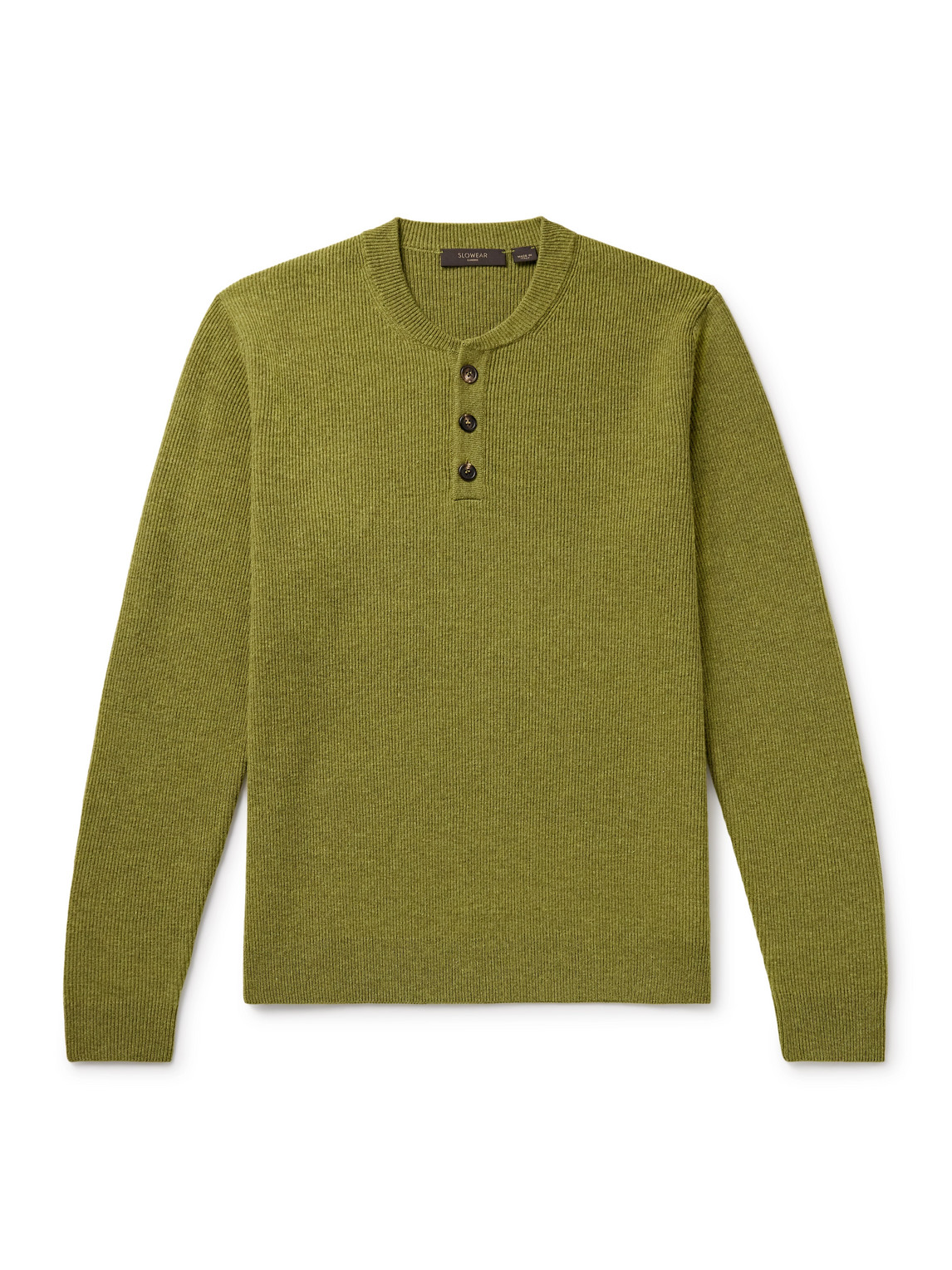 Incotex Zanone Slim-fit Ribbed Virgin Wool Henley Sweater In Green