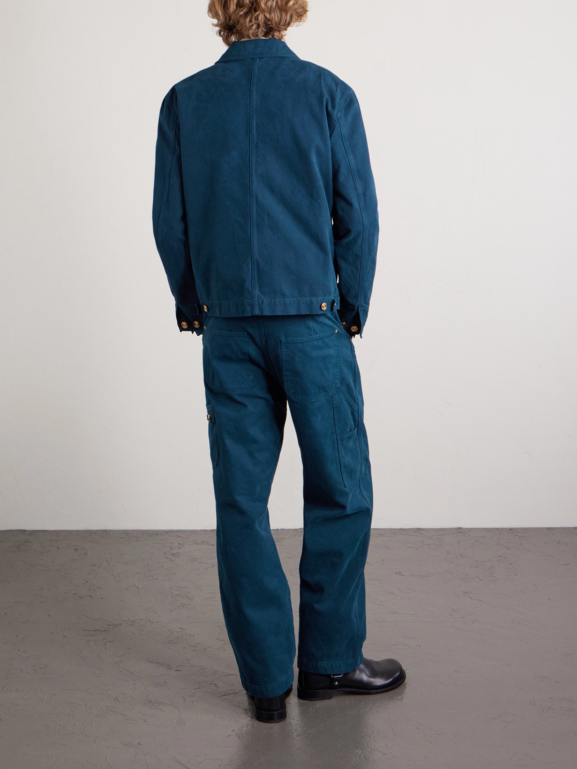 Versace Collared Jacket Front Pockets Gold Tone Hardware In Blue