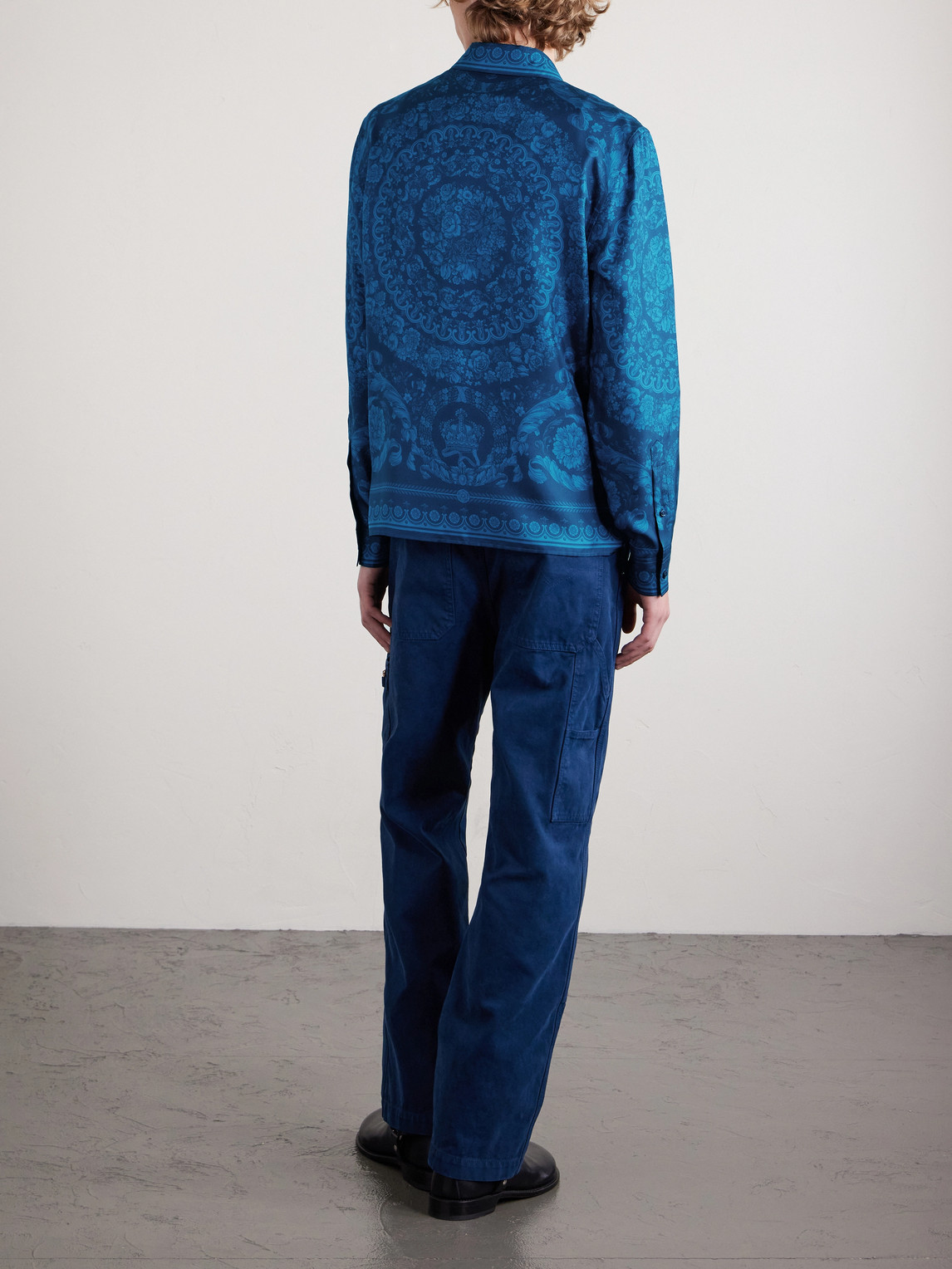  Versace - Printed Silk-twill Shirt - Men - Blue - It 44 