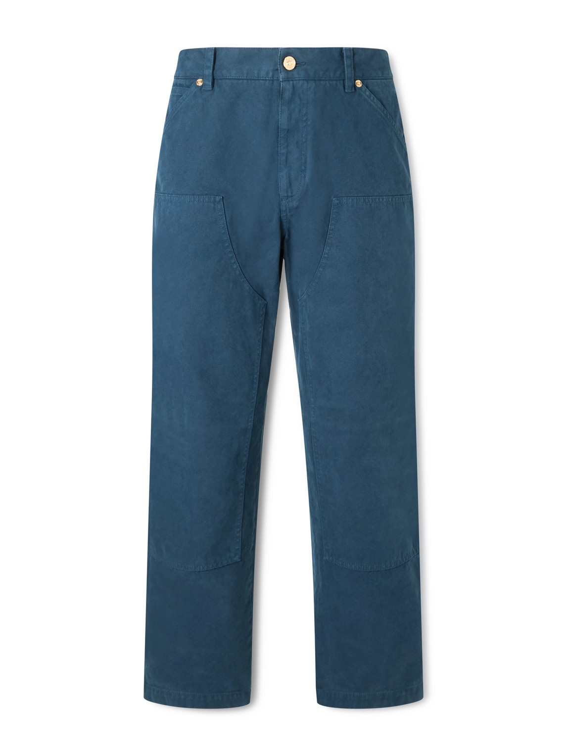 Versace Straight-leg Cotton-canvas Trousers In Blue