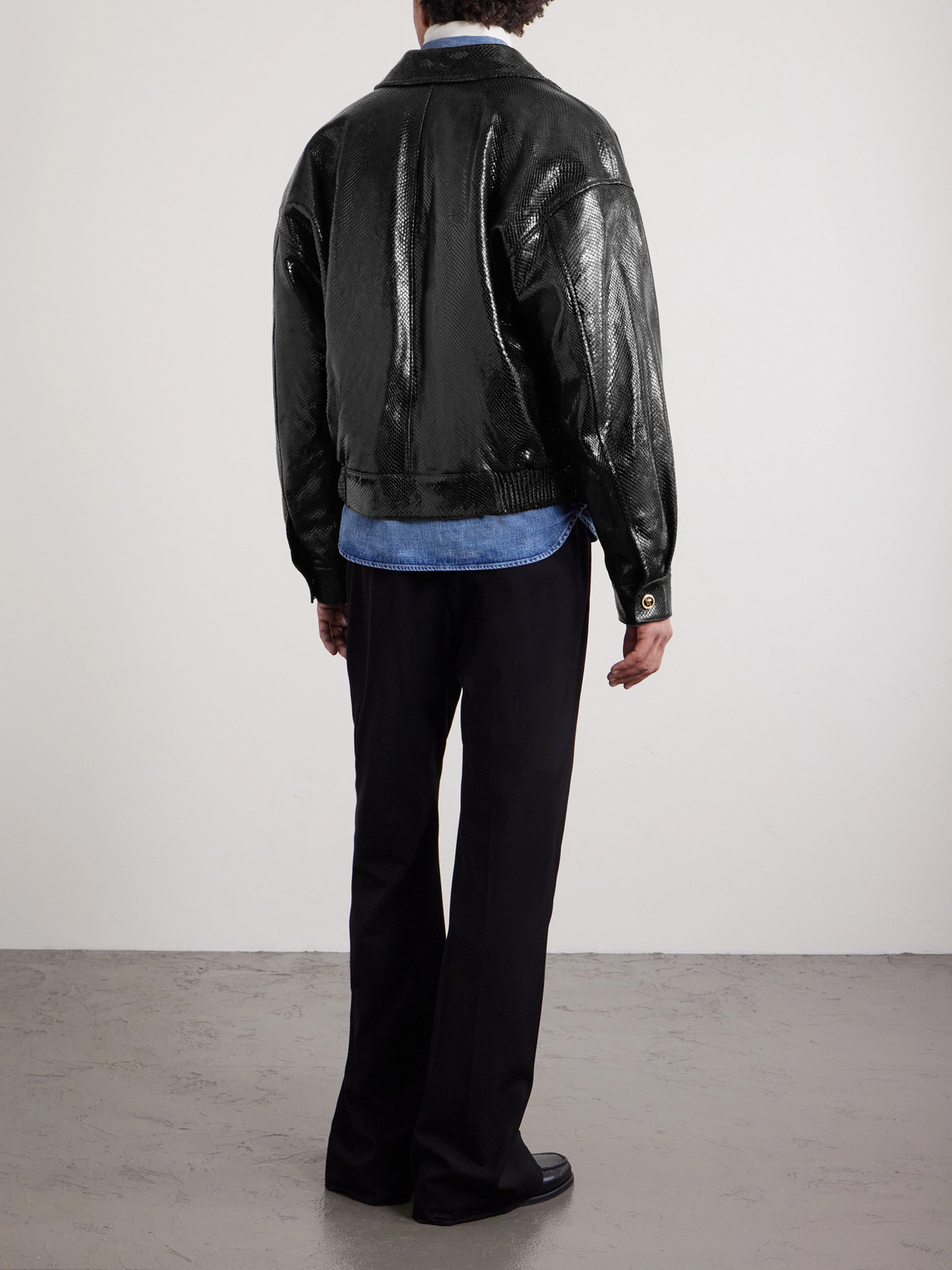  Versace - Padded Snake-effect Leather Blouson Jacket - Men - Black - It 46 