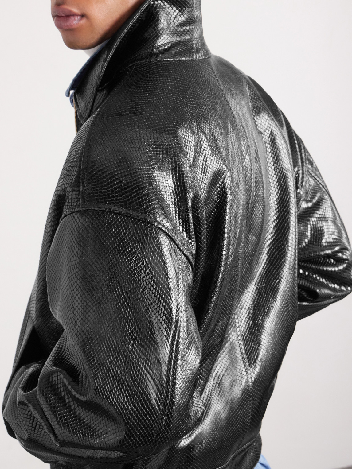  Versace - Padded Snake-effect Leather Blouson Jacket - Men - Black - It 46 